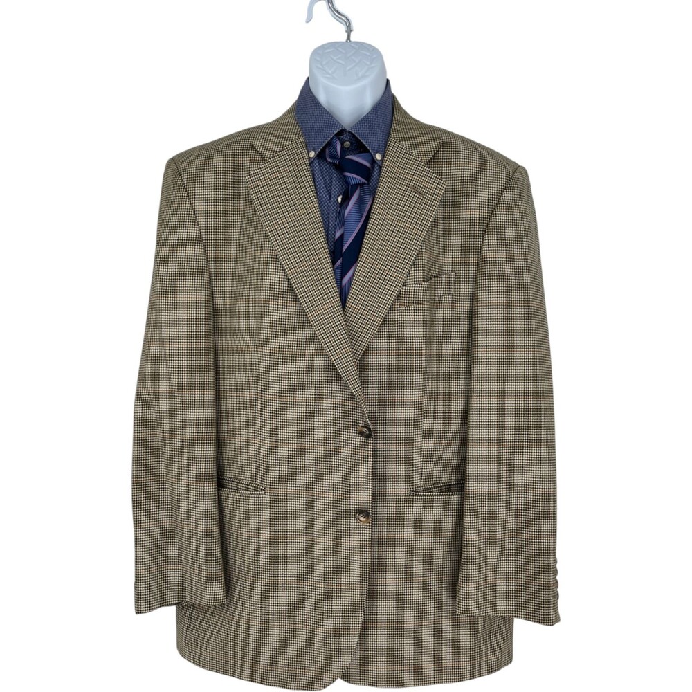 Marks & Spencer Blazer Men's Size 46 L Taupe Houndstooth Wool Silk